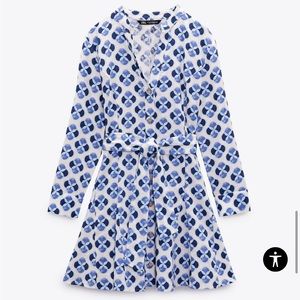 Zara Linen Blend blue printed shirt dress 💙 BRAND NEW NEVER WORN